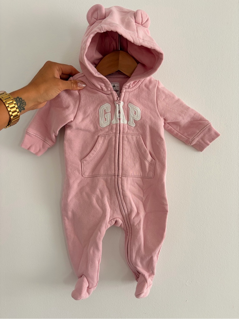 GAP Pink Baby Hooded One-Piece with Bear Ears